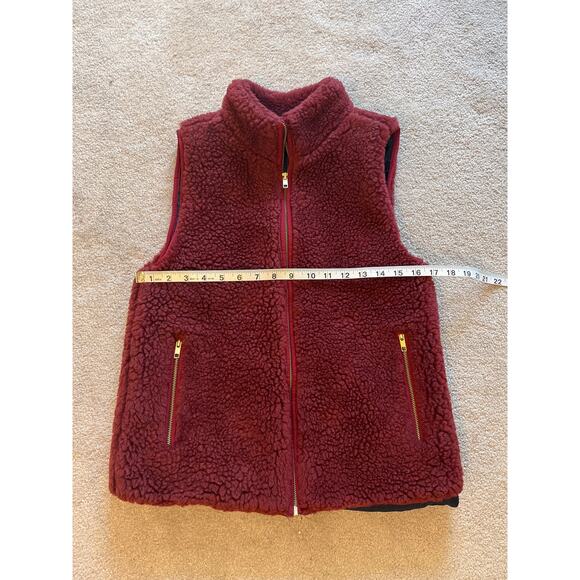 J. Crew Womens Full Zip Teddy Sherpa Vest Size XS Maroon Zip Pockets Lined Fall - Picture 7 of 8